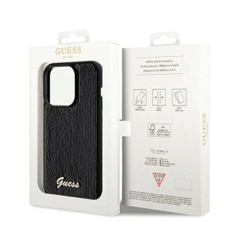 Etui Guess Sequin Script Metal na iPhone 14 Pro Max - czarne Guess