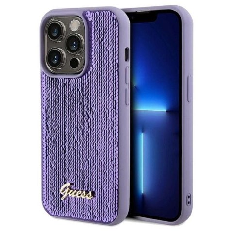 Etui Guess Sequin Script Metal na iPhone 14 Pro Max - fioletowe Guess