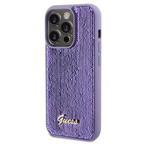 Etui Guess Sequin Script Metal na iPhone 14 Pro Max - fioletowe Guess