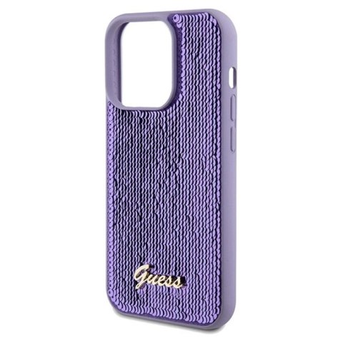 Etui Guess Sequin Script Metal na iPhone 14 Pro Max - fioletowe Guess