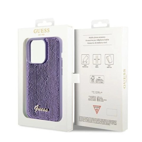 Etui Guess Sequin Script Metal na iPhone 14 Pro Max - fioletowe Guess