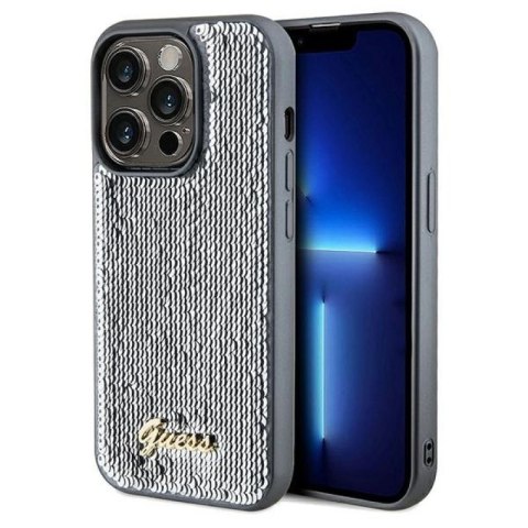Etui Guess Sequin Script Metal na iPhone 14 Pro Max - srebrne Guess