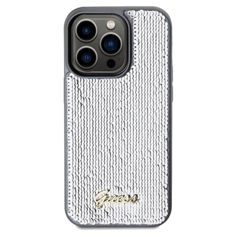 Etui Guess Sequin Script Metal na iPhone 14 Pro Max - srebrne Guess