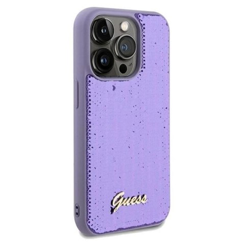 Etui Guess Sequin Script Metal na iPhone 14 Pro - fioletowe Guess