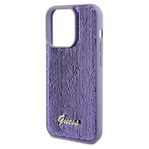 Etui Guess Sequin Script Metal na iPhone 14 Pro - fioletowe Guess