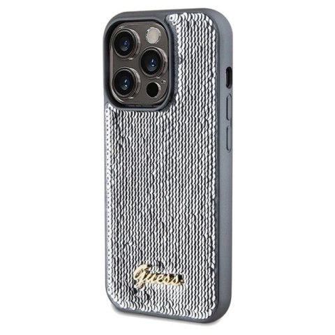Etui Guess Sequin Script Metal na iPhone 14 Pro - srebrne Guess