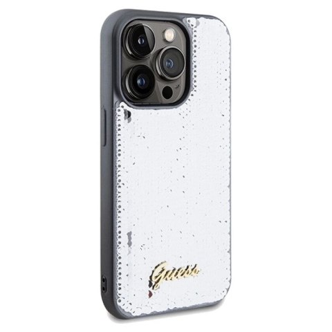 Etui Guess Sequin Script Metal na iPhone 14 Pro - srebrne Guess
