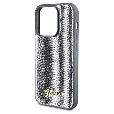 Etui Guess Sequin Script Metal na iPhone 14 Pro - srebrne Guess