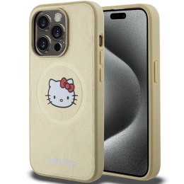 Etui Hello Kitty Leather Kitty Head MagSafe na iPhone 13 Pro Max - złote Hello Kitty