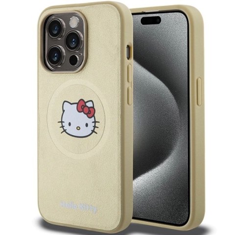 Etui Hello Kitty Leather Kitty Head MagSafe na iPhone 13 Pro Max - złote Hello Kitty