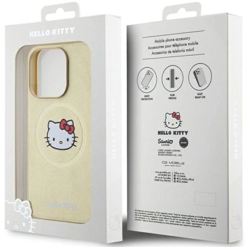 Etui Hello Kitty Leather Kitty Head MagSafe na iPhone 15 Pro - złote Hello Kitty