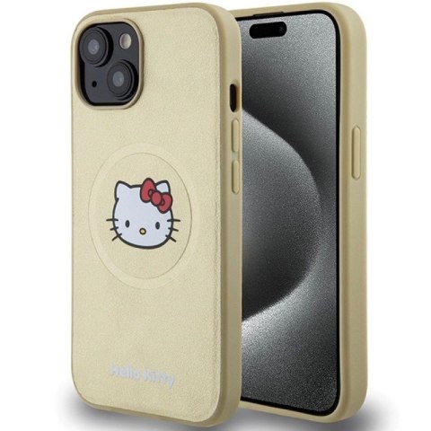 Etui Hello Kitty Leather Kitty Head MagSafe na iPhone 15 - złote Hello Kitty