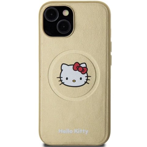 Etui Hello Kitty Leather Kitty Head MagSafe na iPhone 15 - złote Hello Kitty