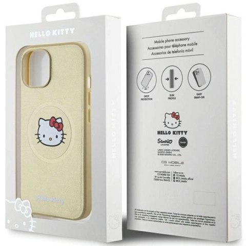 Etui Hello Kitty Leather Kitty Head MagSafe na iPhone 15 - złote Hello Kitty