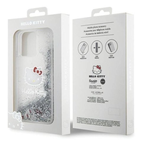 Etui Hello Kitty Liquid Glitter Charms Kitty Head na iPhone 15 Pro Max - srebrne Hello Kitty
