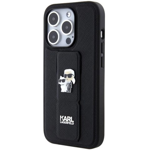 Etui Karl Lagerfeld Gripstand Saffiano Karl&Choupette Pins na iPhone 14 Pro - czarne Karl Lagerfeld