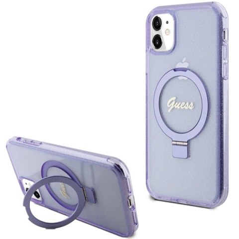 Etui Guess Ring Stand Script Glitter MagSafe na iPhone 11 / Xr - fioletowe Guess
