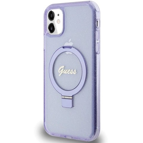 Etui Guess Ring Stand Script Glitter MagSafe na iPhone 11 / Xr - fioletowe Guess