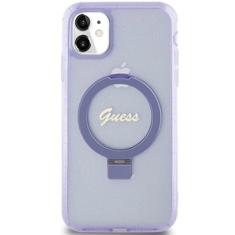 Etui Guess Ring Stand Script Glitter MagSafe na iPhone 11 / Xr - fioletowe Guess