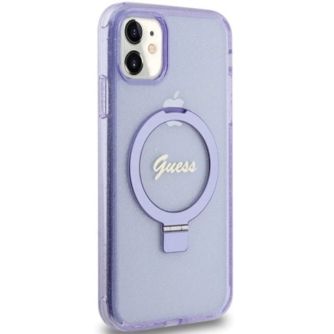 Etui Guess Ring Stand Script Glitter MagSafe na iPhone 11 / Xr - fioletowe Guess