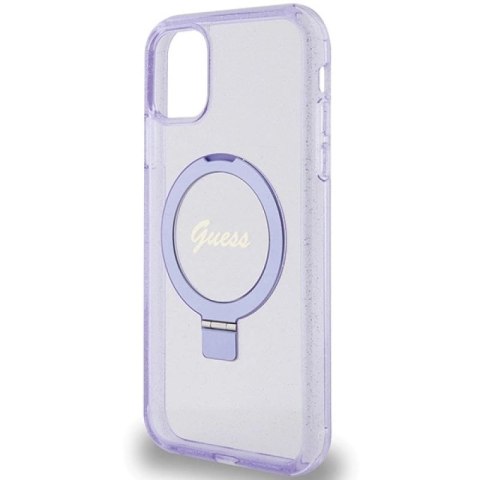 Etui Guess Ring Stand Script Glitter MagSafe na iPhone 11 / Xr - fioletowe Guess