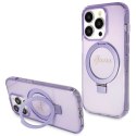 Etui Guess Ring Stand Script Glitter MagSafe na iPhone 13 Pro / 13 - fioletowe Guess
