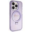 Etui Guess Ring Stand Script Glitter MagSafe na iPhone 13 Pro / 13 - fioletowe Guess