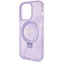Etui Guess Ring Stand Script Glitter MagSafe na iPhone 14 Pro - fioletowe Guess