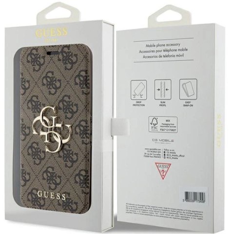 Etui Guess 4G Metal Logo na iPhone 15 Pro - brązowe Guess