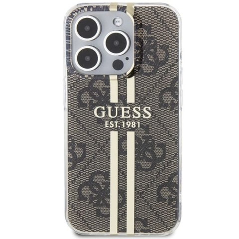 Etui Guess IML 4G Gold Stripe na iPhone 15 Pro - brązowe Guess