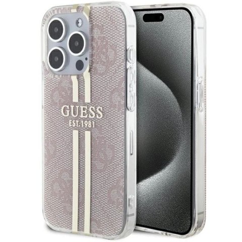 Etui Guess IML 4G Gold Stripe na iPhone 15 Pro - różowe Guess