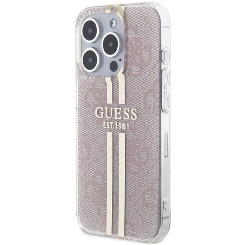 Etui Guess IML 4G Gold Stripe na iPhone 15 Pro - różowe Guess
