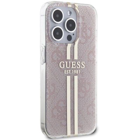 Etui Guess IML 4G Gold Stripe na iPhone 15 Pro - różowe Guess