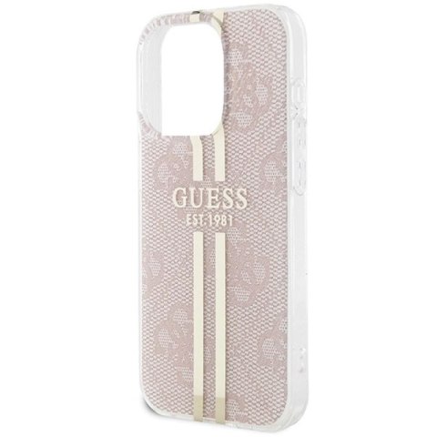 Etui Guess IML 4G Gold Stripe na iPhone 15 Pro - różowe Guess