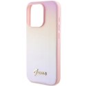 Etui Guess Saffiano Iridescent Script na iPhone 14 Pro Max - różowe Guess