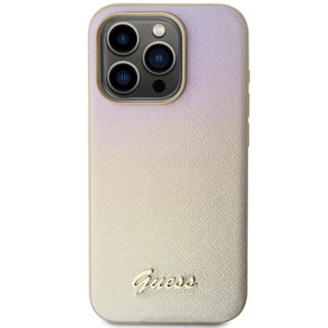 Etui Guess Saffiano Iridescent Script na iPhone 14 Pro Max - złote Guess