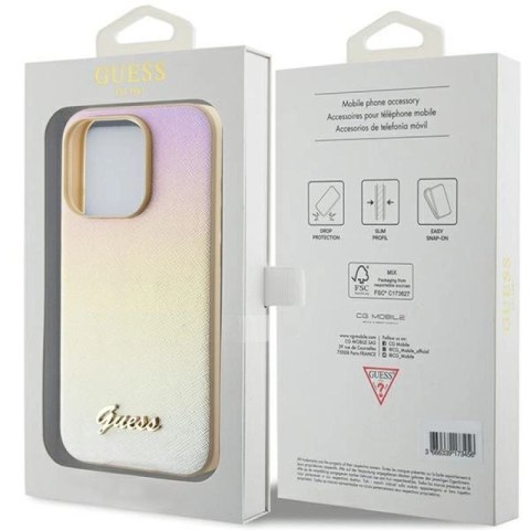 Etui Guess Saffiano Iridescent Script na iPhone 14 Pro - złote Guess