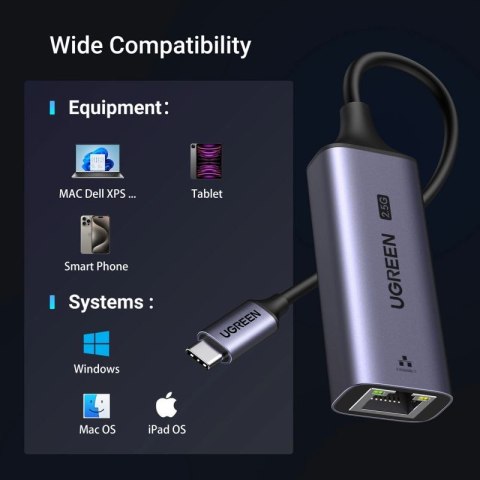 Adapter Ugreen CM648 USB-C do RJ45 Ethernet 2.5G - szary UGREEN