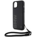 Etui BMW Signature Leather Wordmark Cord na iPhone 15 Plus / 14 Plus - czarne BMW