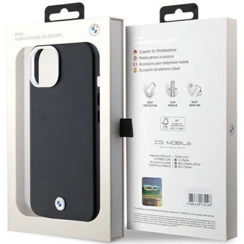 Etui BMW Signature Wrapped Metal MagSafe na iPhone 15 Plus / 14 Plus - czarne BMW