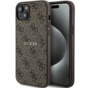Etui Guess 4G Collection Leather Metal Logo MagSafe na iPhone 15 Plus / 14 Plus - brązowe Guess