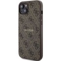 Etui Guess 4G Collection Leather Metal Logo MagSafe na iPhone 15 Plus / 14 Plus - brązowe Guess