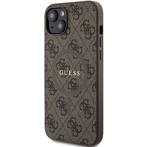 Etui Guess 4G Collection Leather Metal Logo MagSafe na iPhone 15 Plus / 14 Plus - brązowe Guess