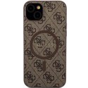 Etui Guess 4G Collection Leather Metal Logo MagSafe na iPhone 15 Plus / 14 Plus - brązowe Guess