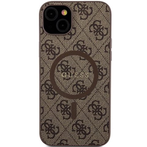 Etui Guess 4G Collection Leather Metal Logo MagSafe na iPhone 15 Plus / 14 Plus - brązowe Guess