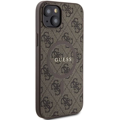 Etui Guess 4G Collection Leather Metal Logo MagSafe na iPhone 15 Plus / 14 Plus - brązowe Guess