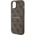 Etui Guess 4G Collection Leather Metal Logo MagSafe na iPhone 15 Plus / 14 Plus - brązowe Guess