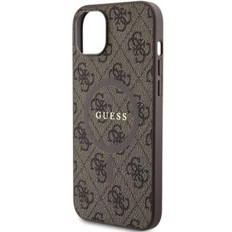 Etui Guess 4G Collection Leather Metal Logo MagSafe na iPhone 15 Plus / 14 Plus - brązowe Guess