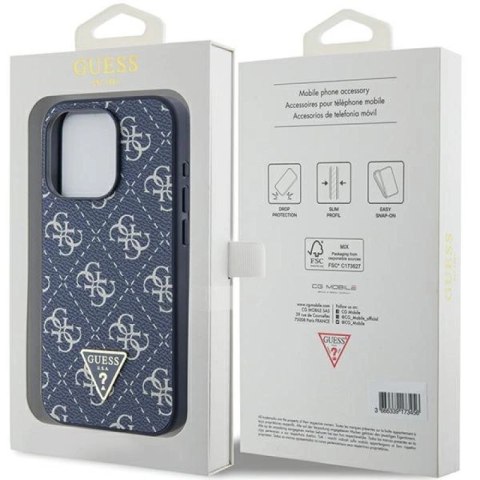 Etui Guess 4G Triangle Metal Logo na iPhone 15 Pro - niebieskie Guess