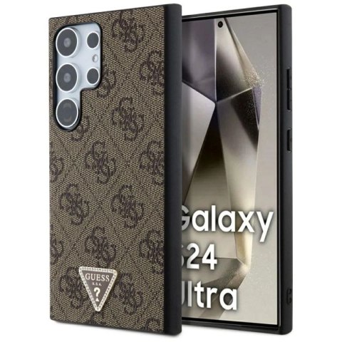 Etui Guess Grip Stand 4G Triangle Strass na Samsung Galaxy S24 Ultra - brązowe Guess